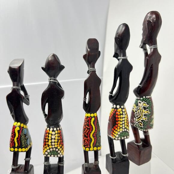 Set of 5 Vintage African Tribal Wood Figurines Sculptures Art Decor Hand-Carved - Picture 8 of 10
